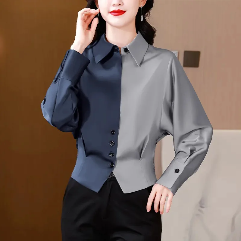 Spring Summer Short Cardigan Shirt Women 2024 New Loose Lapel CONTRAST COLOR Shirts Fashion Single Buckle Top Blouse Female