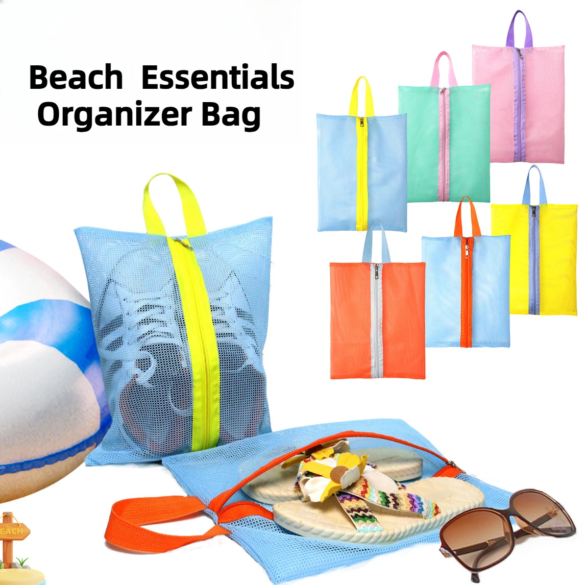 

New Small Beach Mesh Tote Shoe Bag Children Adult Costume Slippers Sunglasses Toys Storage Bag Travel Outing Essentials