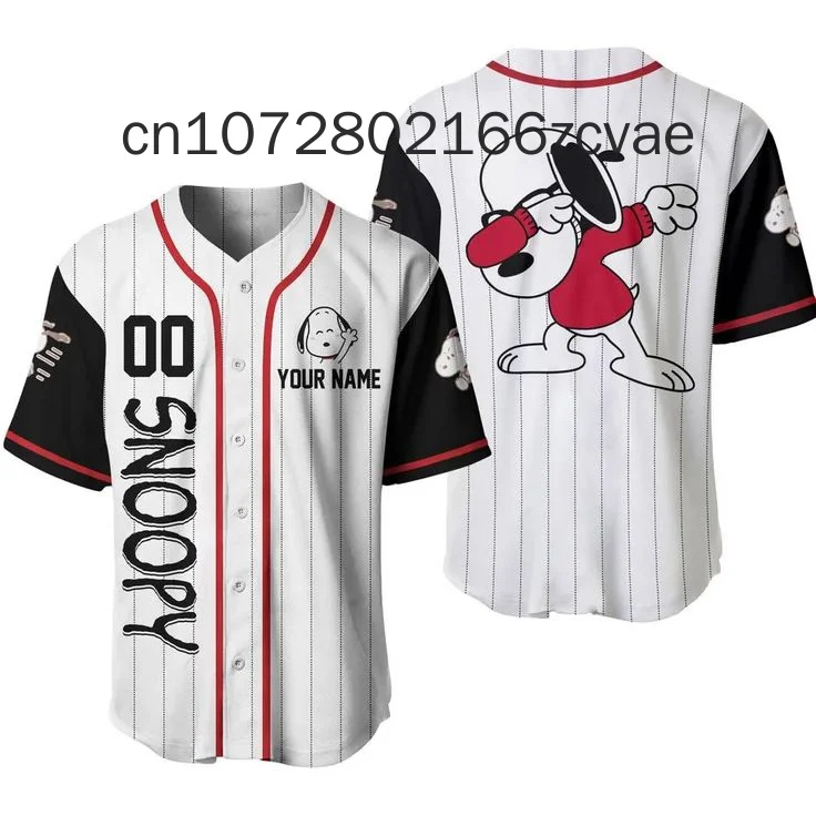 2024 New Summer Baseball Snoopy Dog Cartoon Casual Vacation Cute Oversized Baseball Jersey Kids/Adults Halloween Shirt