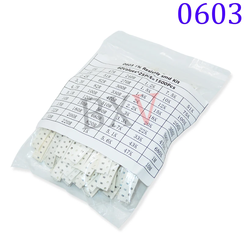 1500PCS/Set SMD 0603 0805 Resistors Assorted Set (60 Values X 25Pcs) 0R-10M Ohm 1% High Precision Film Chip Resistance Kit