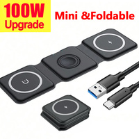 100W 3 in 1 foldable  Wireless Charger Pad Stand for iPhone 14 13 15 Pro Max Airpods iWatch Fast Wireless Charging Dock Station