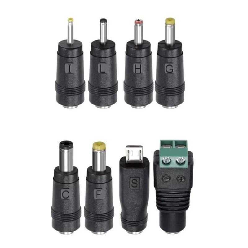 Direct Current Barrels Plug Connector Assortment With 8 Adapter Tip for Setups Tasks R9CB