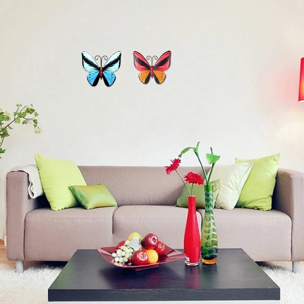 

2 Pcs Wrought Iron Butterfly Pendant Wall Hangings Butterflies Decor Metal Decoration