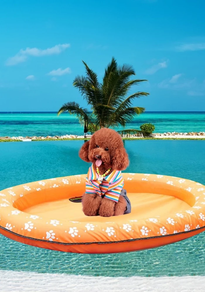 Dog Float for Pool Pvc Inflatable Foldable Portable Pet Float Bed for Large Dogs Summer Pool Interactive Water Toy