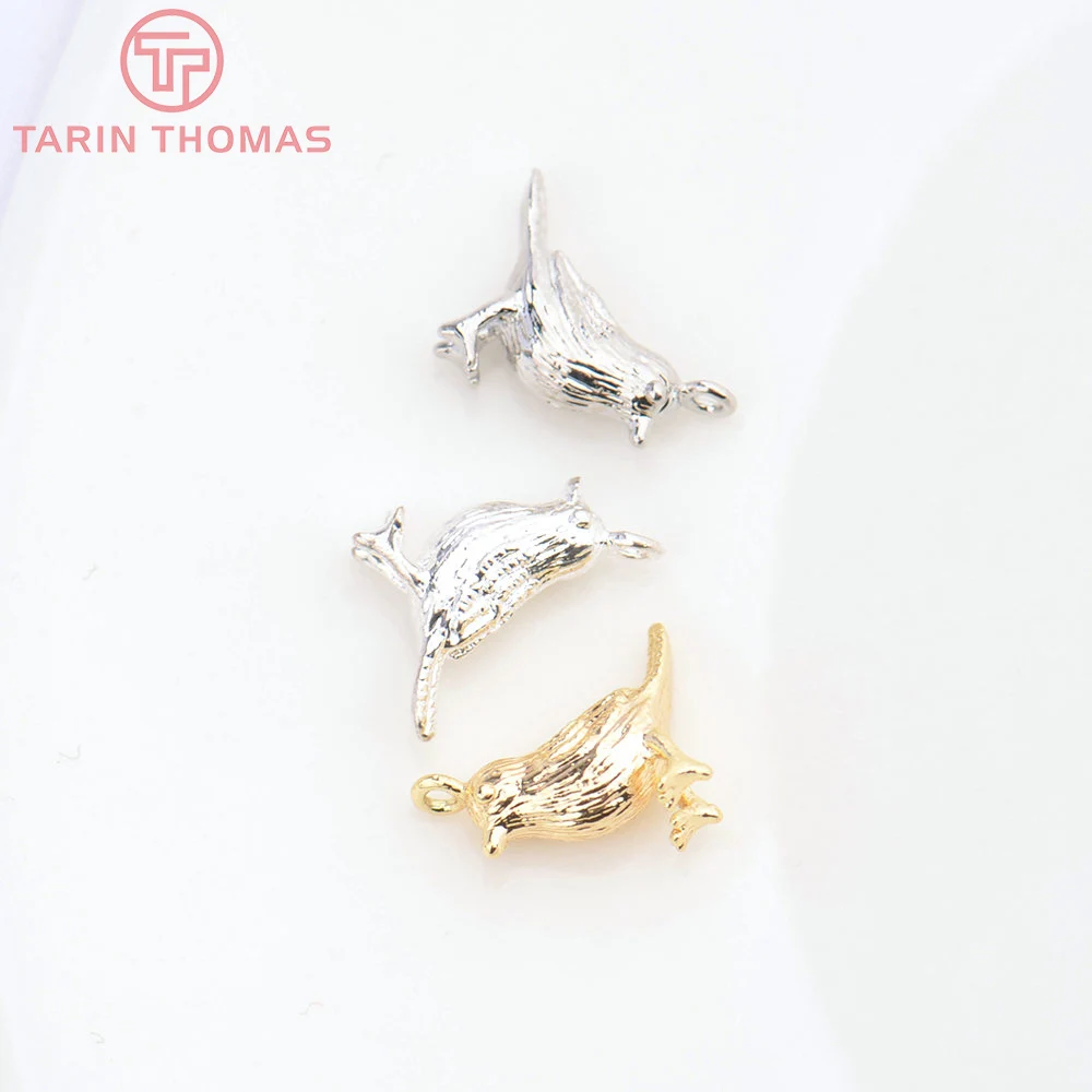 (1536) 6PCS 9x13MM Hole 1MM 24K Gold Color Brass Birds Charms Pendants High Quality Diy Jewelry Accessories Wholesale