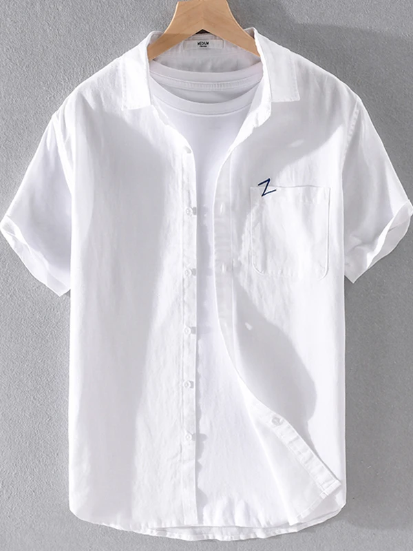 

Japanese Sle Embroidered Linen ort Sve irt Men Summer Trendy Casual Loose Cotton Linen irt Youth Loose Cotton Line...