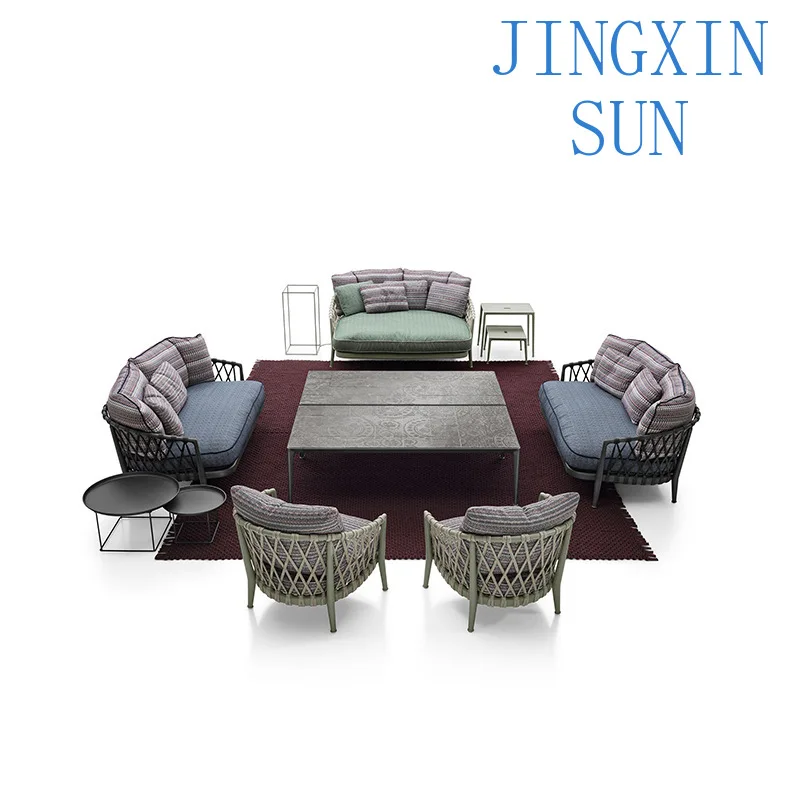 Rattan sofa outdoor courtyard scenic spot terrace public place negotiation office leisure sofa coffee table combination