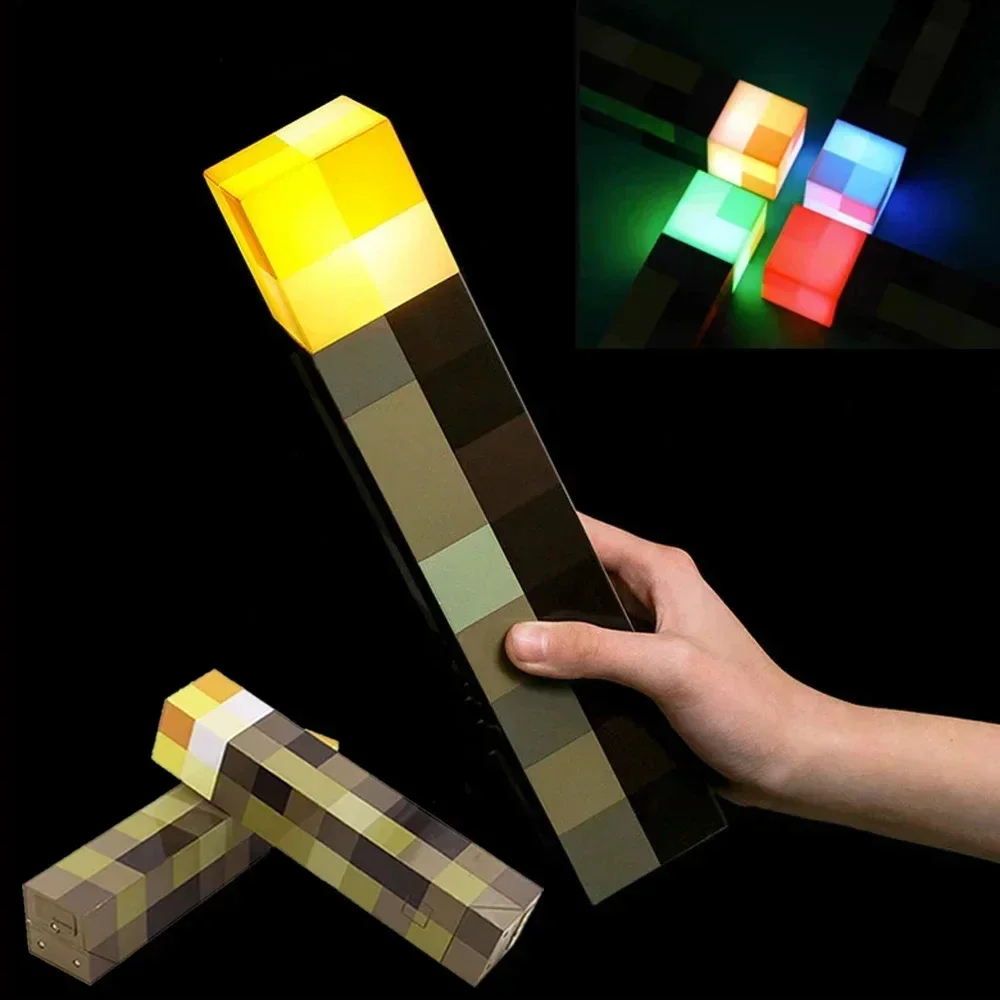 Minecraft Brownstone Torch Lamp Figure 4 Colors Bedroom Decorative Light LED Night Light USB Charging with Buckle Kids Toy Gift