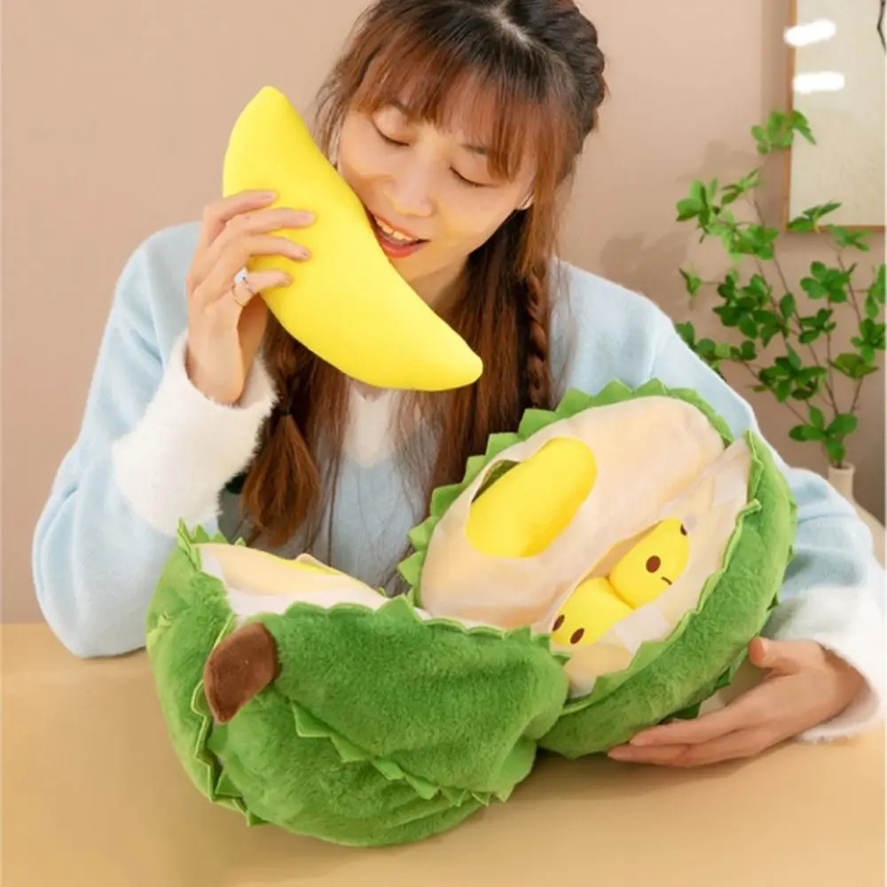 Fluffy Detachable Durian Plush Toy Collection Soft Fruit Durian Plush Pillow Cartoon Appease Peeling Durian Plush Doll