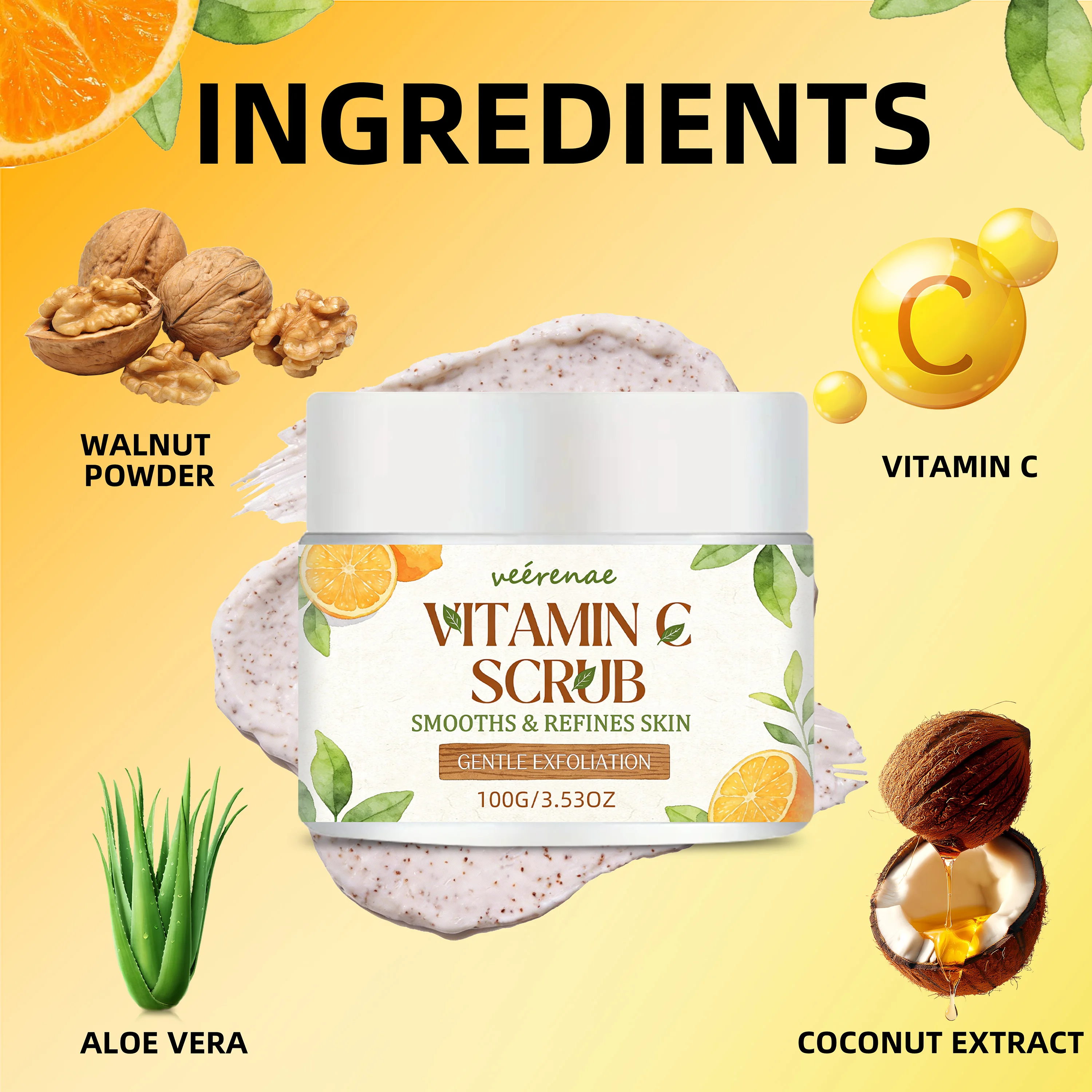 veérenae VITAMIN C SCRUB: Smooths Rough Skin on Hands, Elbows, Knees & Feet- Pre-Workout or Shower Essential, For All Skin Types