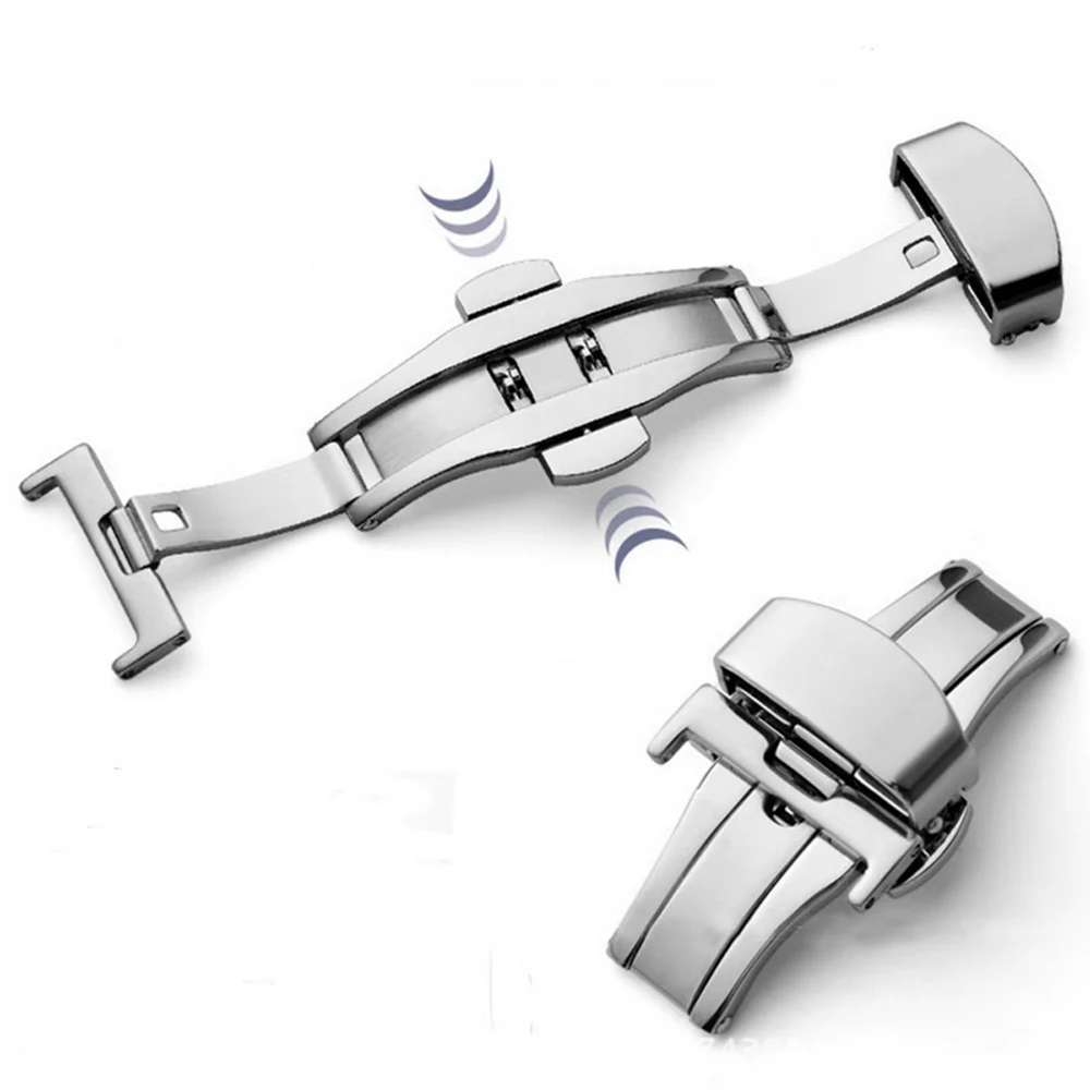 18mm/20mm/22mm/24mm cinturino in acciaio inossidabile fibbie fibbia a farfalla pulsante lucido cinturini chiusura orologio connettori accessori