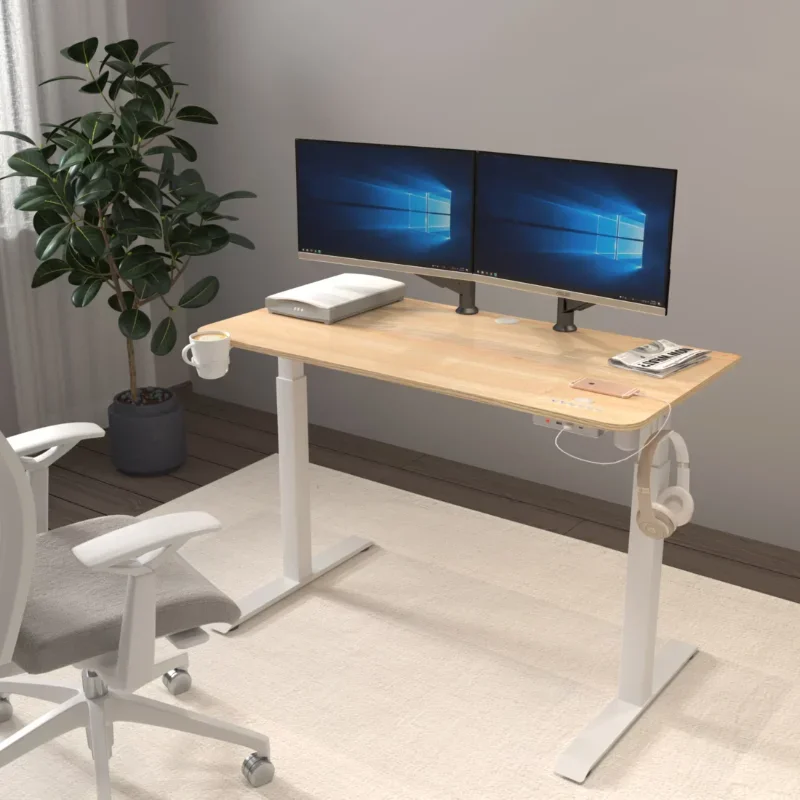 Mainstays Height Adjustable Standing Desk with USB & Type C in Natural Wood Color