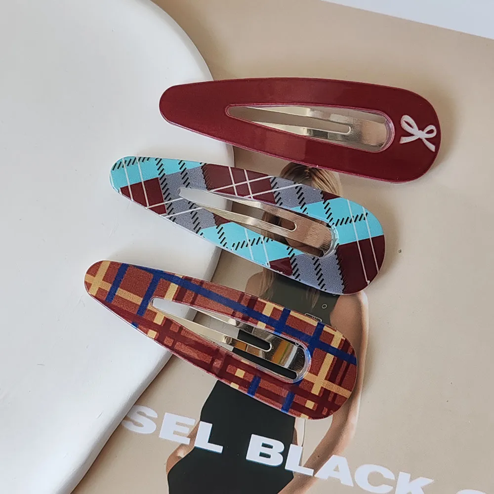 6PC Retro Red Plaid BB Hairpins Side Clips for Women And Girls European American Style Hair Accessories Gift Headwear Ornament