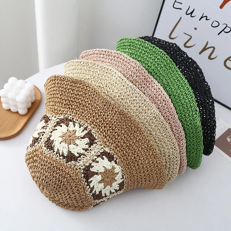 New Foldable Straw Crochet Flower Hat Women\'s Summer Outdoor Sun Bucket Hat Holiday Beach Hat Spring Fisherman Hats Wholesales