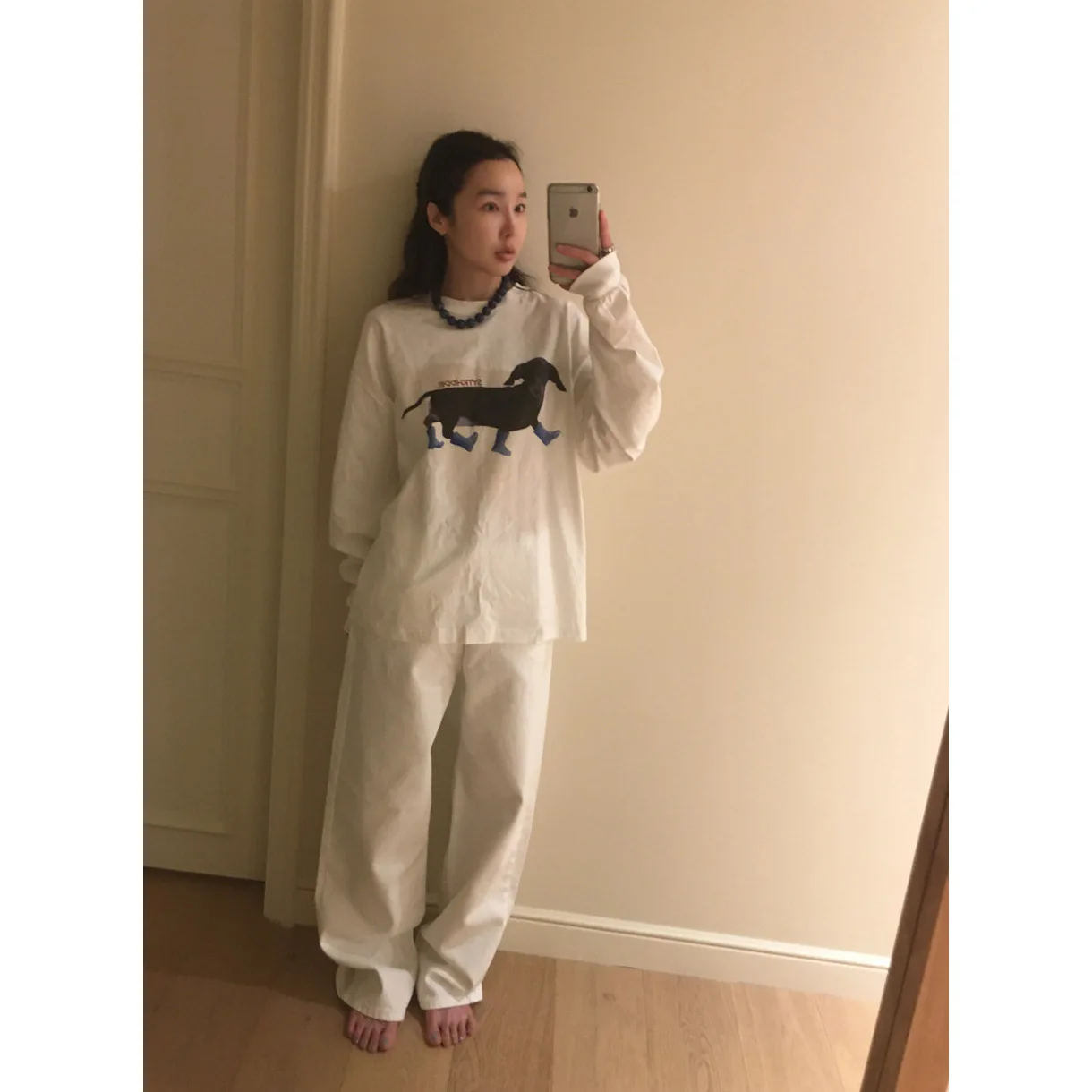 

Свободная футболка с длинным рукавом и принтом таксы в корейском стиле, хлопковая, повседневная, для мужчин и женщин, весна 2026