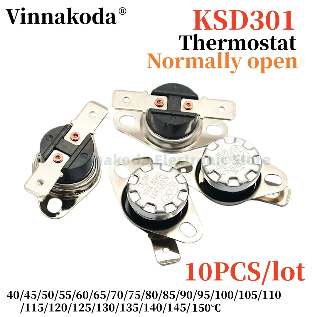

10PCS Normally open KSD301 temperature control sensor 10A 250V 40/45/50/55/60/65/70/75/80/85/90/95/100/105/110/115/145/150℃
