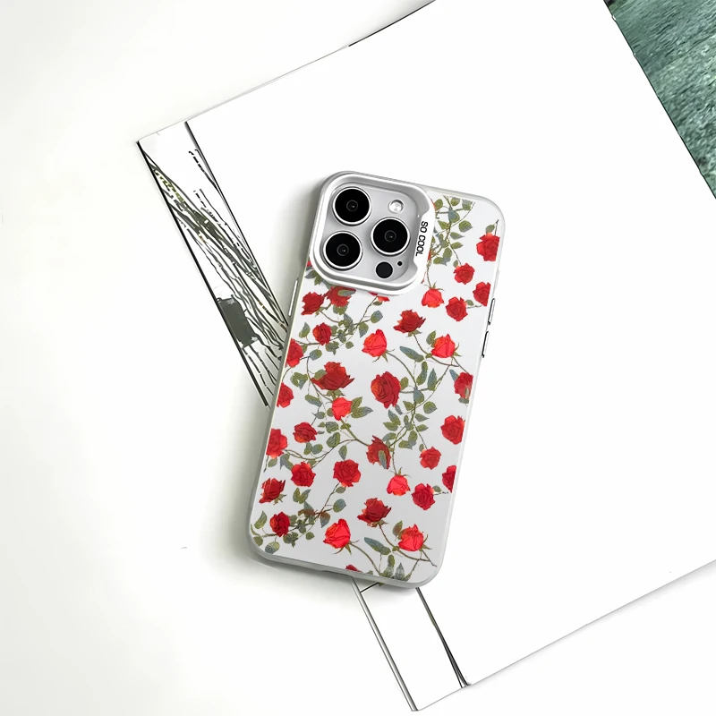 

Phone Case for iPhone 16 E 15 Pro Max 14 13 Plus 12 11 Pro Soft TPU Frame Anti-Scratch Case, Slim & Tough Matte Rose Flower