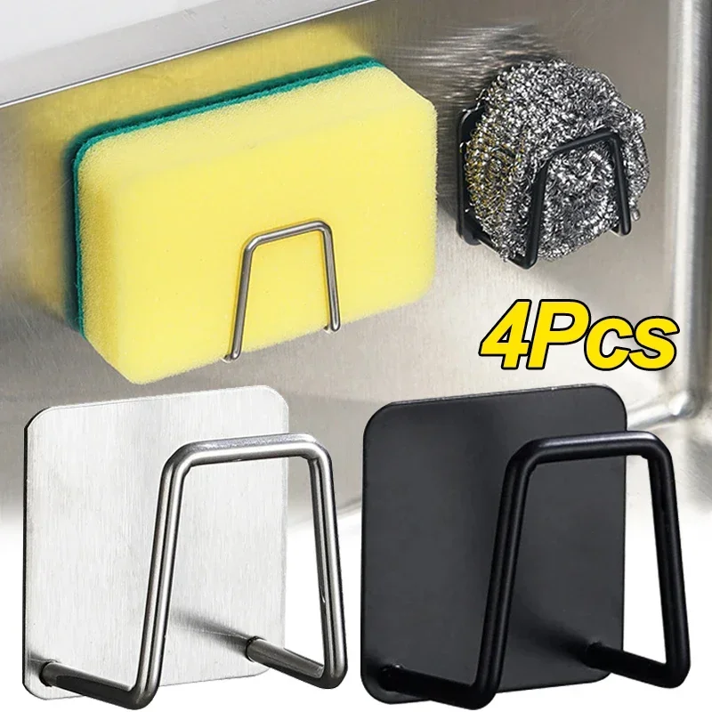 Stainless Steel Sink Sponge Holder Self-Adhesive Kitchen Sponges Storage Drain Racks Wall Hooks Dishcloth Rag Organizer Holders