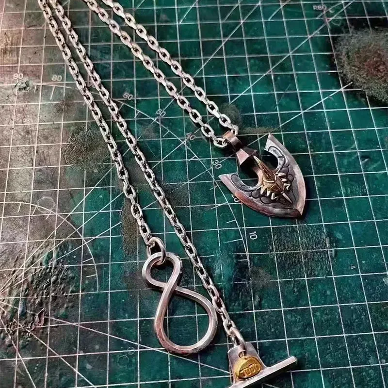 Retro Arrowhead & Infinity Pendant Necklace Set, Antique Silver Tone Gothic Necklaces, Edgy Statement Jewelry for Fans