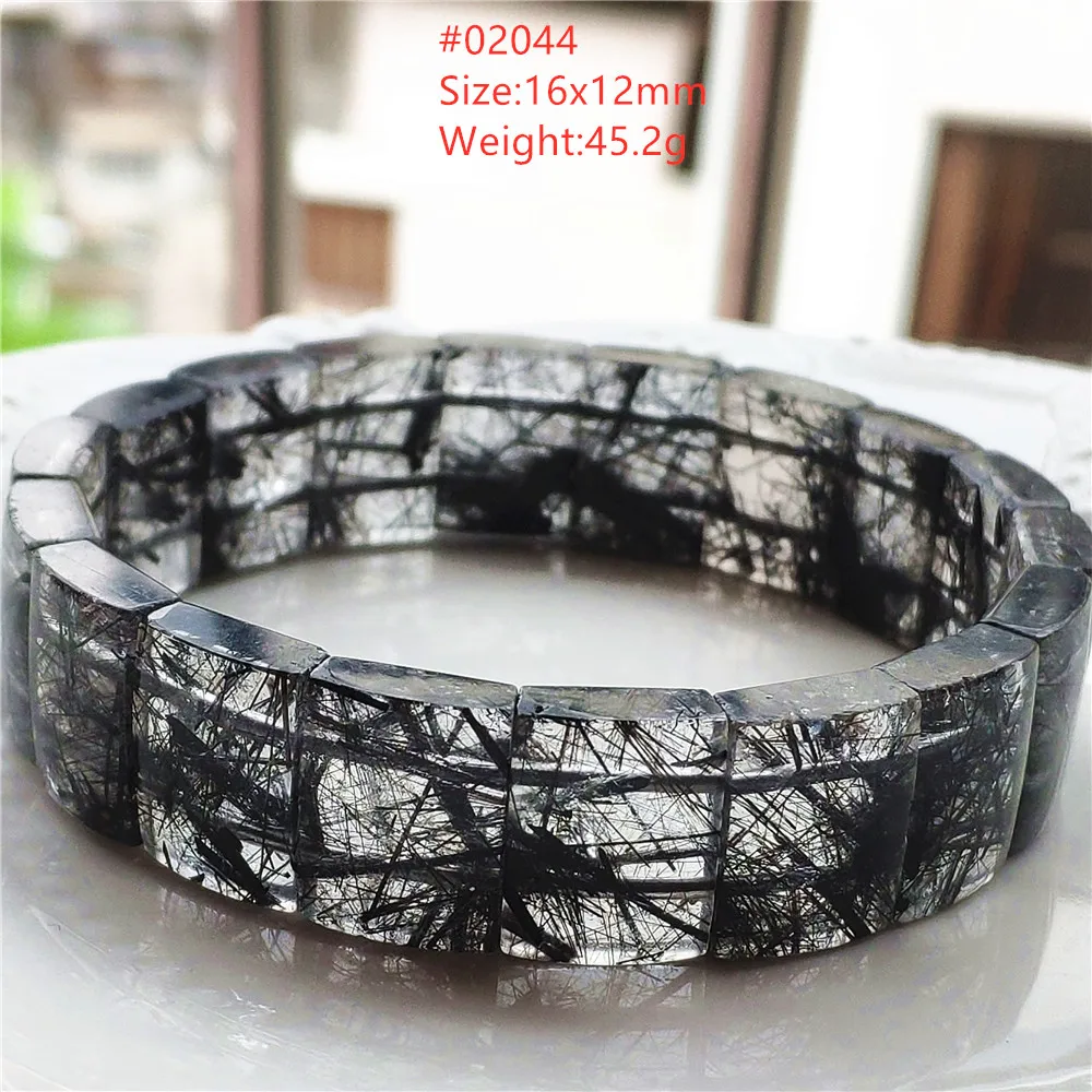 

Natural Black Rutilated Quartz Clear Beads Bracelet Bangle Brazil Crystal 15x12mm Women Men Rare Rutilated AAAAAA