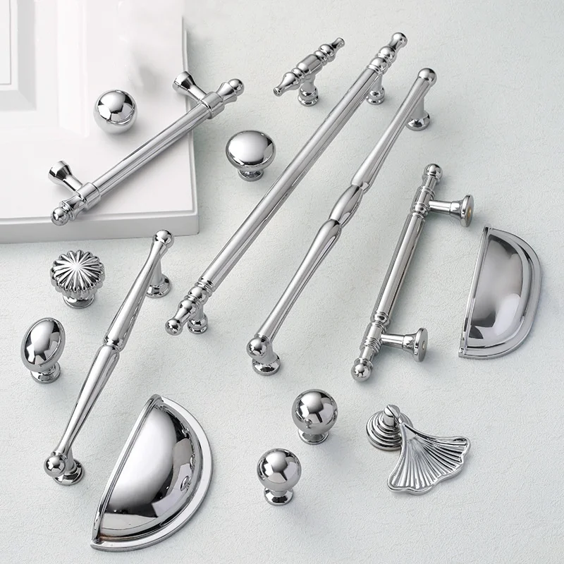 Chrome Plated Drawer Knobs Cupboard Handles Cabinet Kitchen Knobs European Wardrobe Closet Door Pulls Furniture Hardware