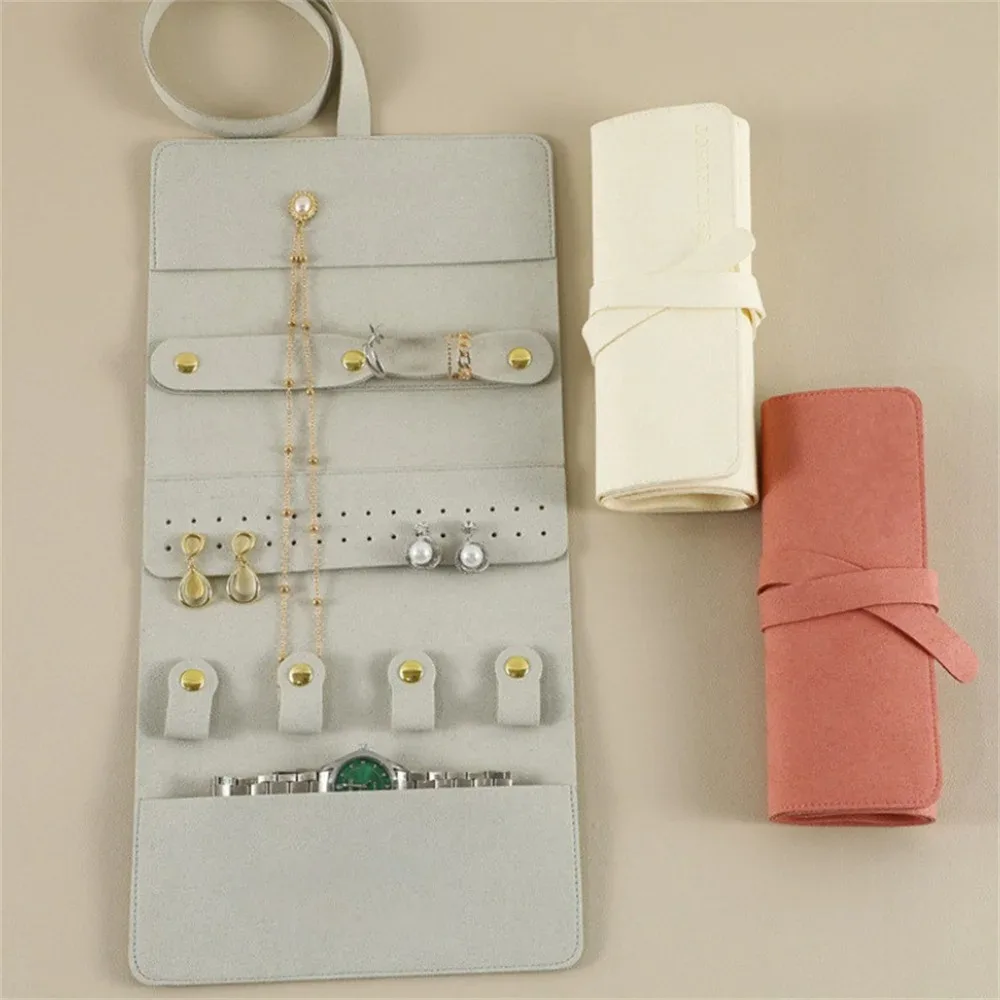 New Microfiber Multi-functional Jewelry Roll Bag Foldable Soft Jewelry Storage Pouch Travel Bags Foldable Jewelry Case Travel