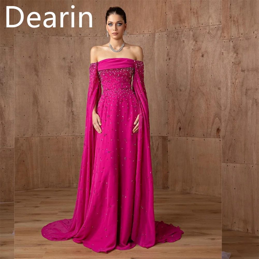 

Customized Women Evening Gown Formal Dearin Sheer Straps A-line Floor Length Skirts Fold Bespoke Occasion Dresses Prom Dress