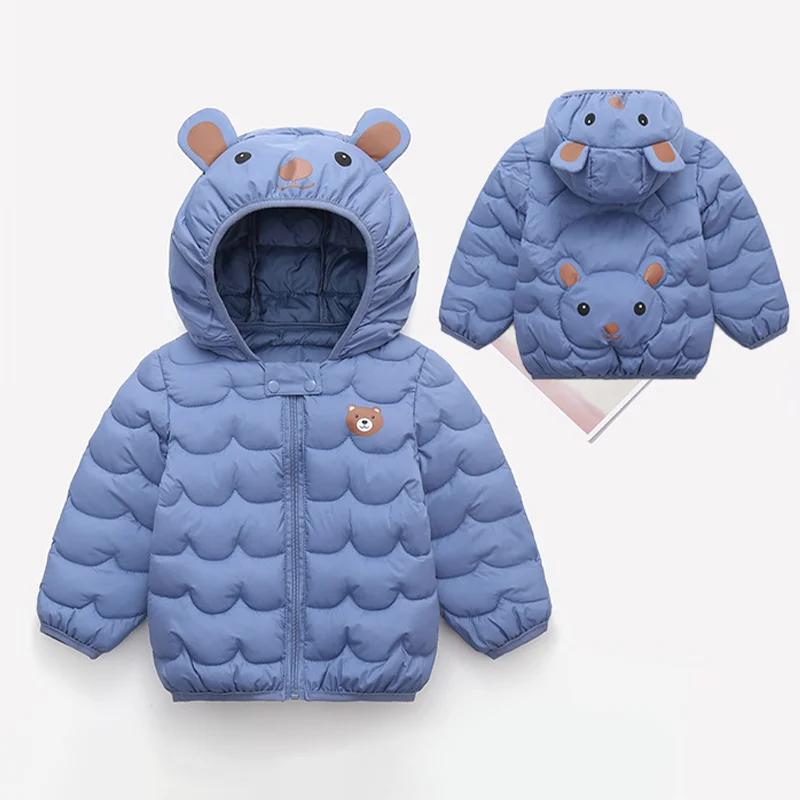 Kids Fashion Cartoon Print Hooded Jacket Autumn Winter Warm Down Cotton Coat Casual Zipper Outerwear for Boys Girls 2-6 Years