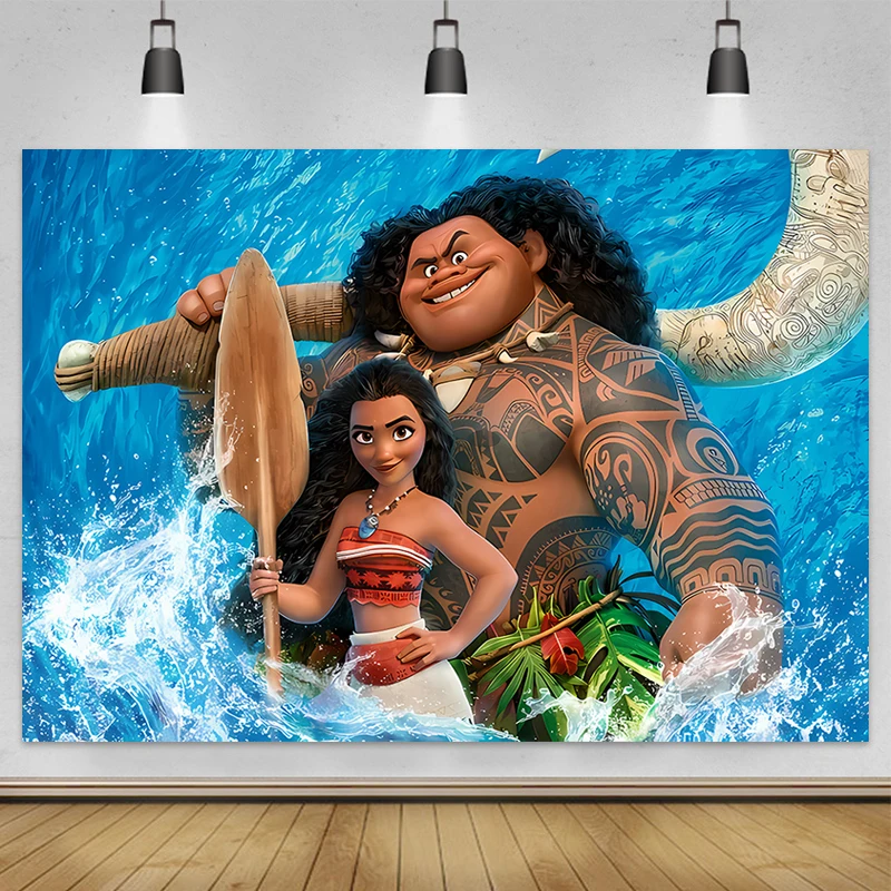 Disney Moana zdjęcie tło dziewczyna księżniczka na urodziny i bociankowe kreskówka Vaiana fotografia tło przyjęcie rekwizyty do dekoracji