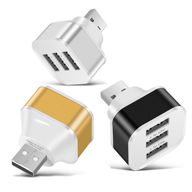 Extensor de carregamento USB para carro, divisor USB estendido de 3 portas com luz indicadora, Plug and Play, 3 em 1, Smart Phones Hubs, 2.0