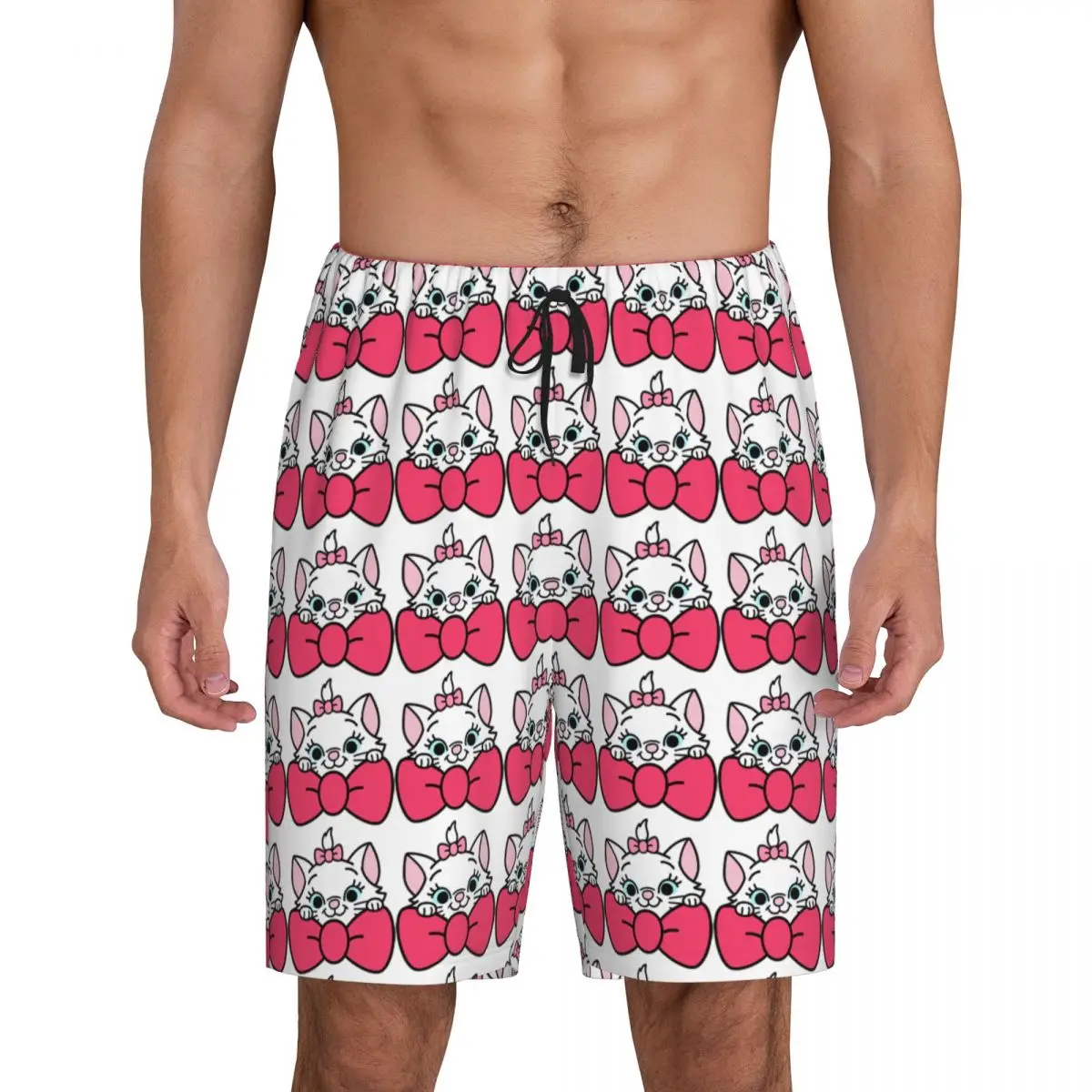 

Men's Cartoon Aristocats Animation Marie Cat Pajama Shorts Custom Print Sleep Pjs Sleepwear Bottoms with Pockets