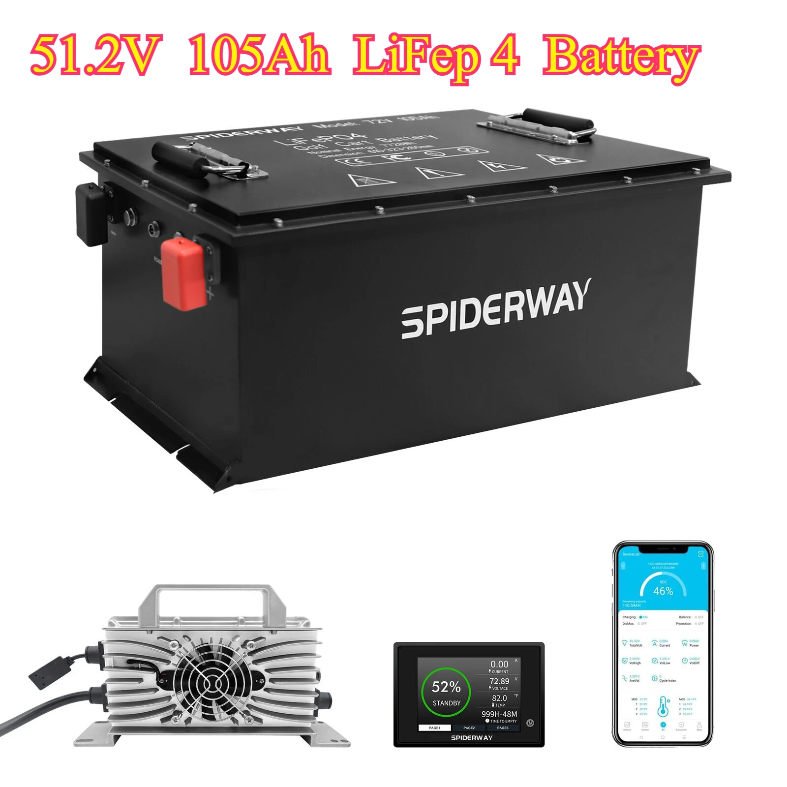 

72V 105Ah LiFePO4 Lithium Battery w/ Charger for Golf Cart Sloar Marine Off-Grid