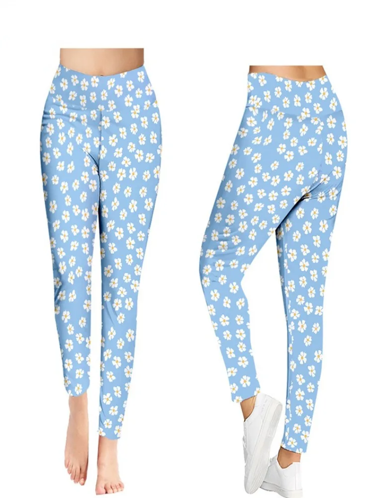 Celana panjang motif bunga musim panas legging Gym pakaian jalanan wanita Y2k celana panjang seksi kebugaran Push Up legging Capri wanita Pantalon