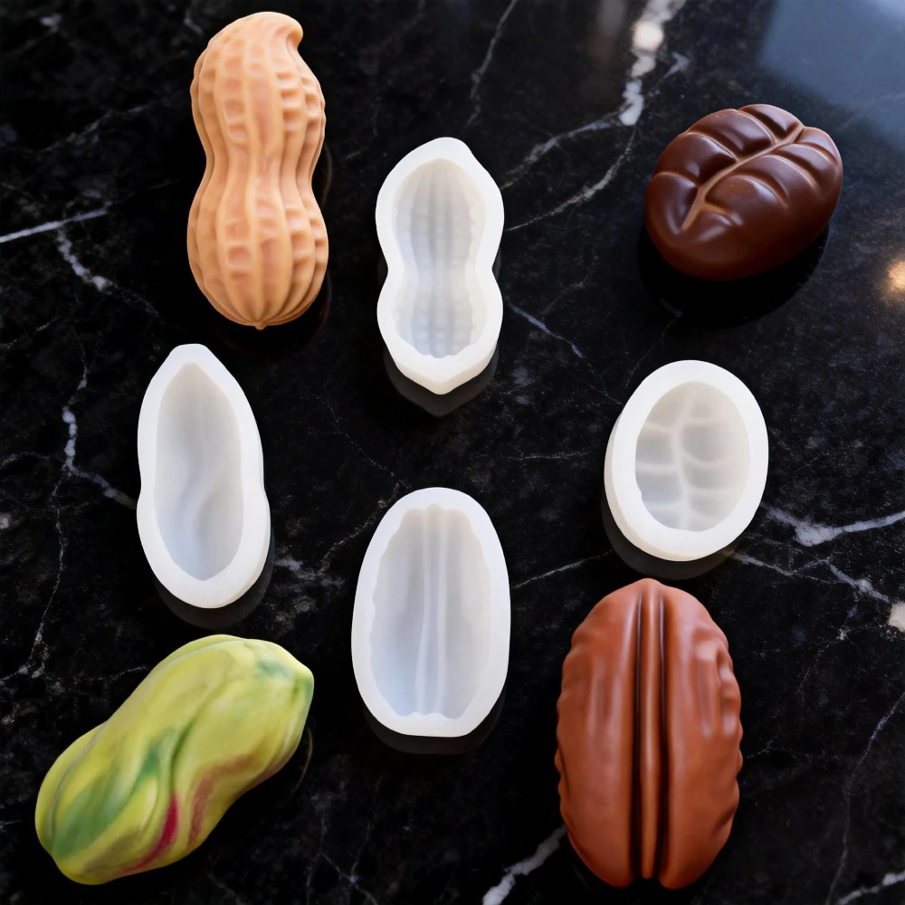 Molde de silicona con diseño de granos de café, cacahuetes, nueces, pistachos para chocolate, mousse, pasteles y postres, utensilio de cocina para hornear