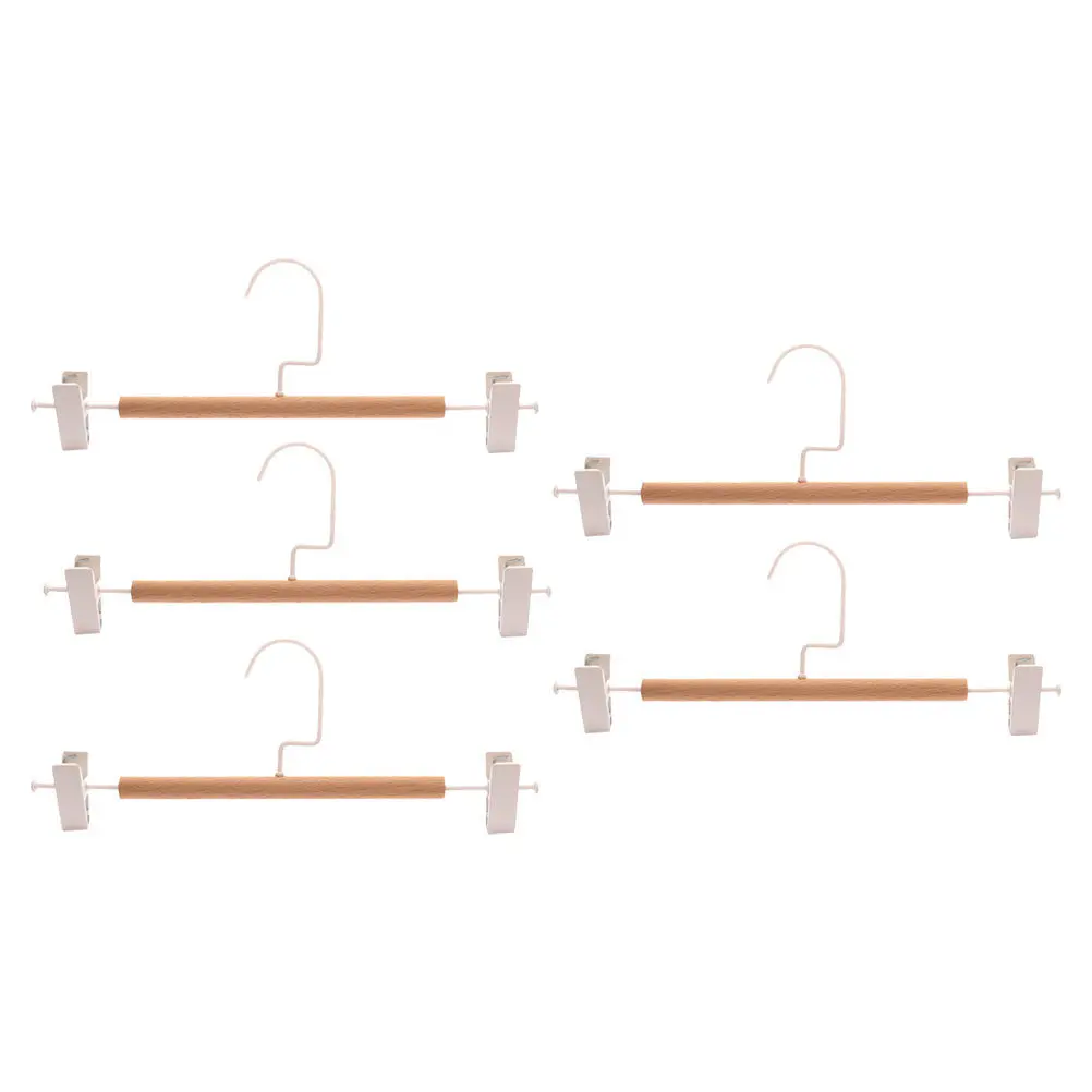 

5Pcs Sturdy Beech Wood Pants Hanger Wide Use Range Easy to Store Clothes Hanger Burlywood Trousers Rack Hanging Pants Rack