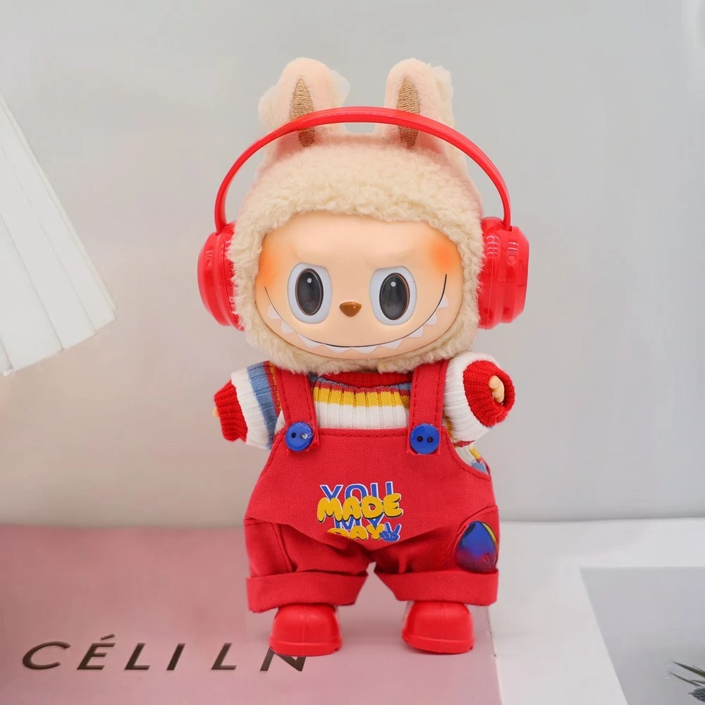 لطيف ملون أحمر حار بيع تنوعا أعلى الحمالة السراويل مجموعة دمية الفينيل مناسبة لاستبدال الملابس Labubu