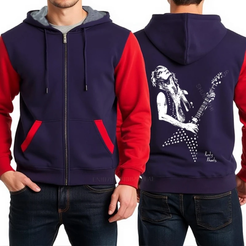 القطن العديد من الألوان معطف الرجال الاحترار هوديي راندي رودز الغيتار تحية أكبر حجم أوم العلامة التجارية مضحك طباعة عادية