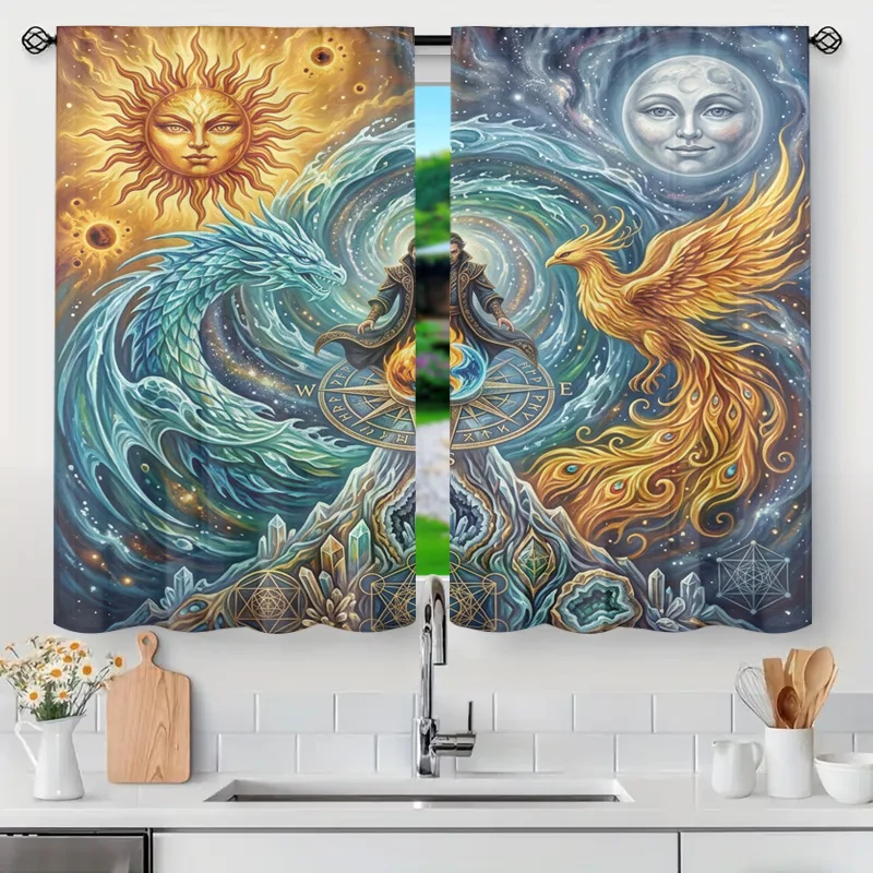 Celestial Cosmic Zodiac Curtain Astrology Curtains Sun Moon Phoenix Pattern Decorative Window Treatment Home Decor Mystical Art