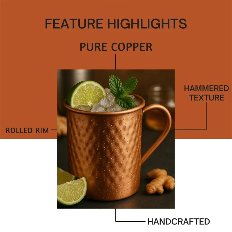 Retro Pure Copper 2 Cups, 2 Straws Set 400ml Solid Moscow Mule 100% Copper Cocktail Glass Beer Milk Mug Tea Tumbler Drinkware