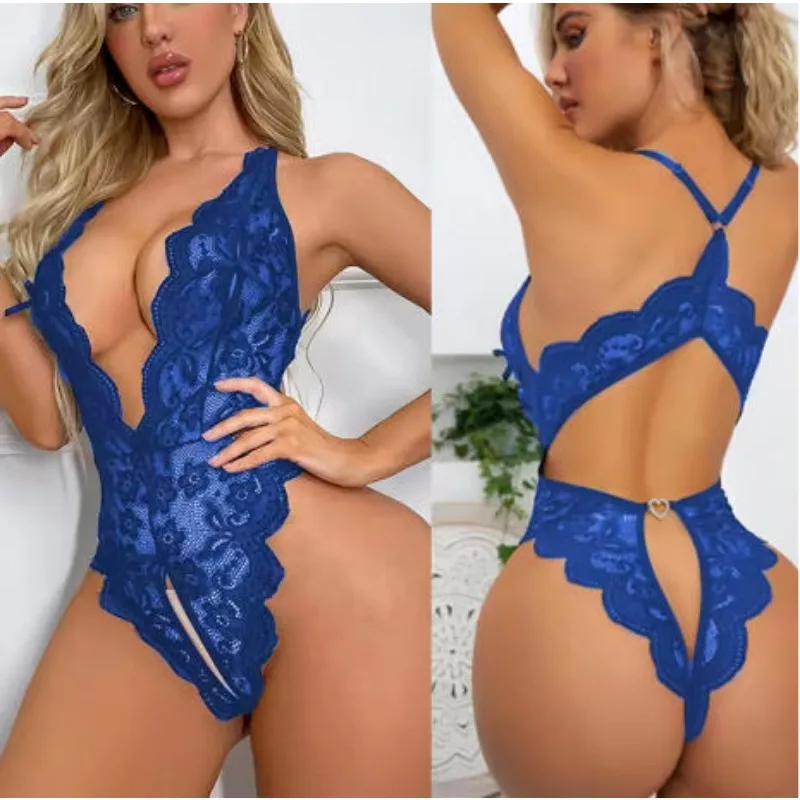 ملابس داخلية مثيرة من الدانتيل بدون ظهر عميق على شكل حرف V من قطعة واحدة للنساء مع تصميم قلب ماسي ملابس حميمة تيدي مثيرة بأربعة أنماط