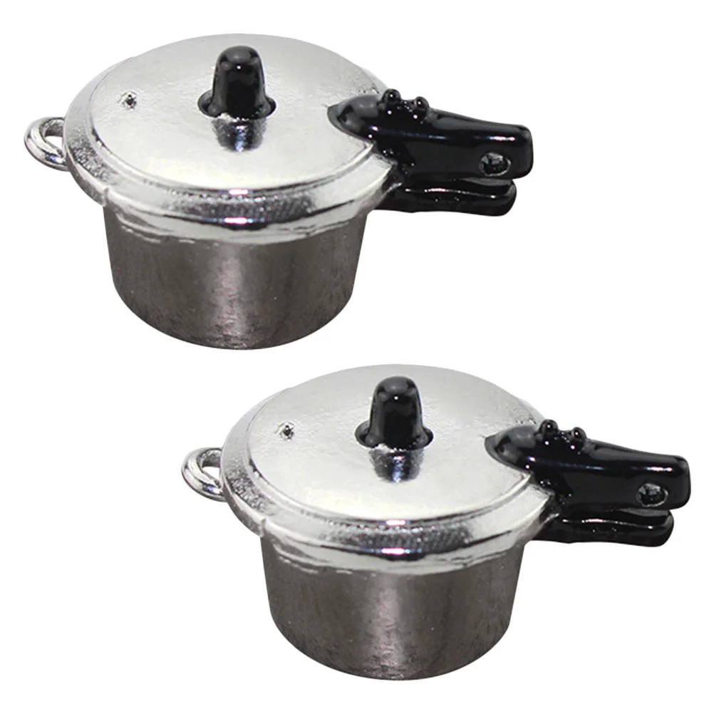 

2 PCS Pressure Cooker Model Miniature Toy Toys for Babies Simulation Kitchen Zinc Alloy Baby