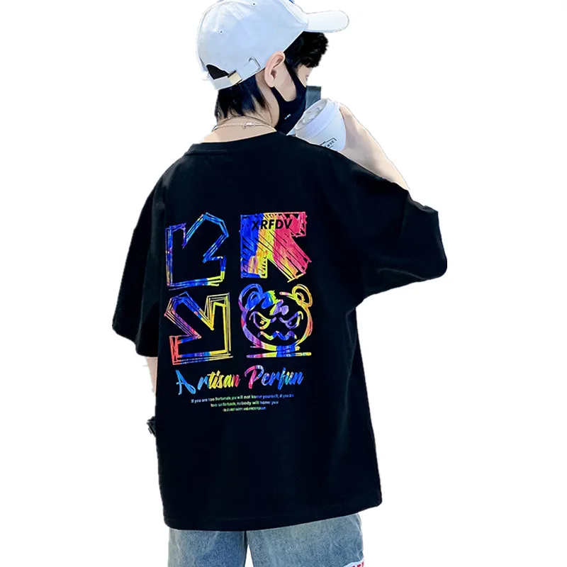 Kids Summer Clothes T-shirt for Boy Short Sleeve Cotton Tshirt Outfits Teenage Children Cartoon Print Clothing Age 5 To 14 Years
