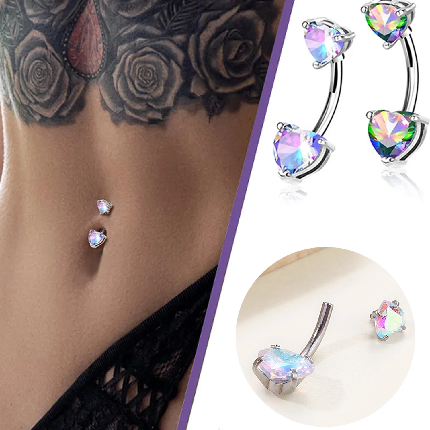 Stainless Steel Belly Button Rings Women Girls Cubic Zirconia Heart Piercing Navel Daily Belly Piercing Fashion Body Jewelry