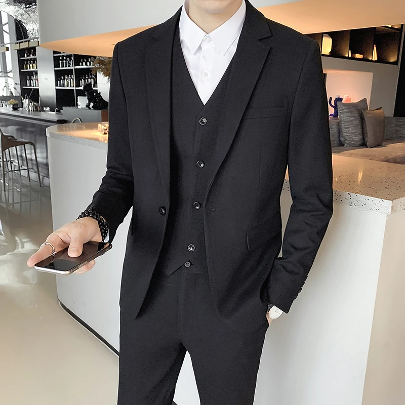 2023 Fashion New Men\'s Leisure Boutique Business Solid Color Slim Wedding Suit / Plaid Striped 3 Pcs Blazers Jacket Pants Vest