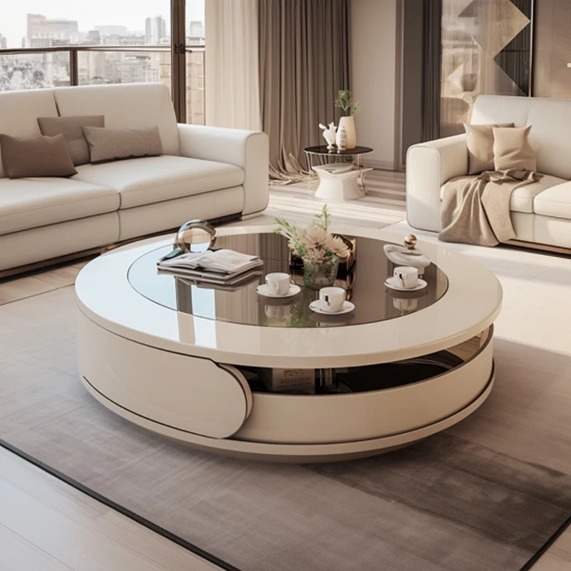 

Round Modern Coffee Tables Glass Drawers Luxury Minimalist Coffee Tables Premium Living Room Mesitas De Noche House Accessories
