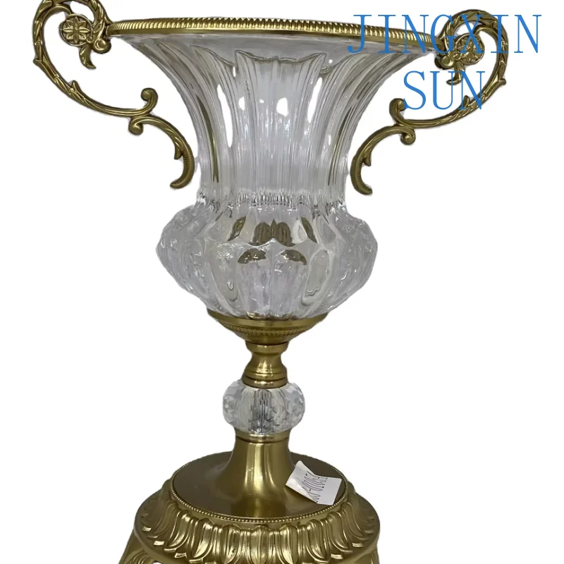 Luxury vase embossed hardware glass vase