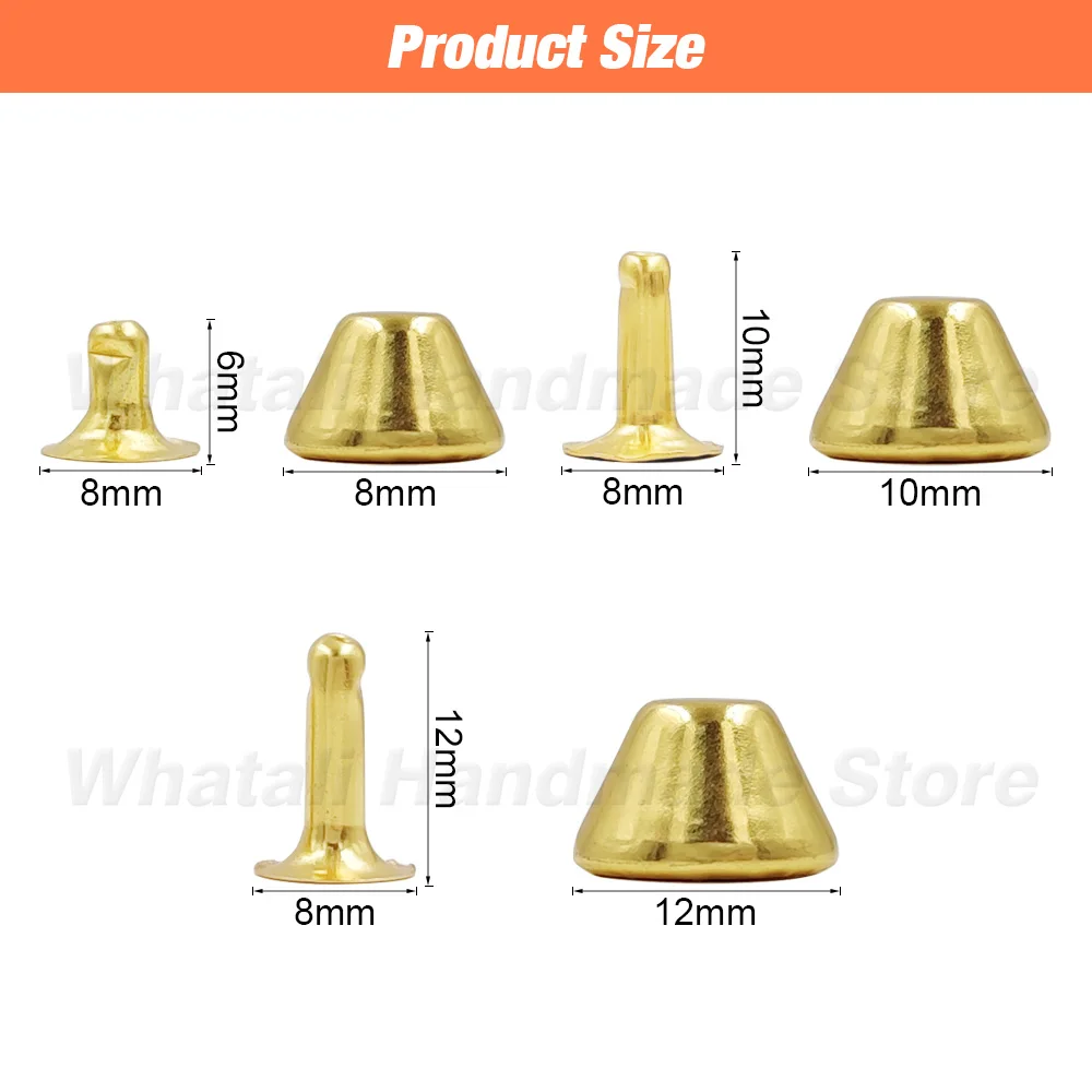 100sets Bucket Shape Rivet Spikes DIY Punk Rock For Clothes Shoes Bags Belt Leathercraft Accessories 8mm 10mm 12mm