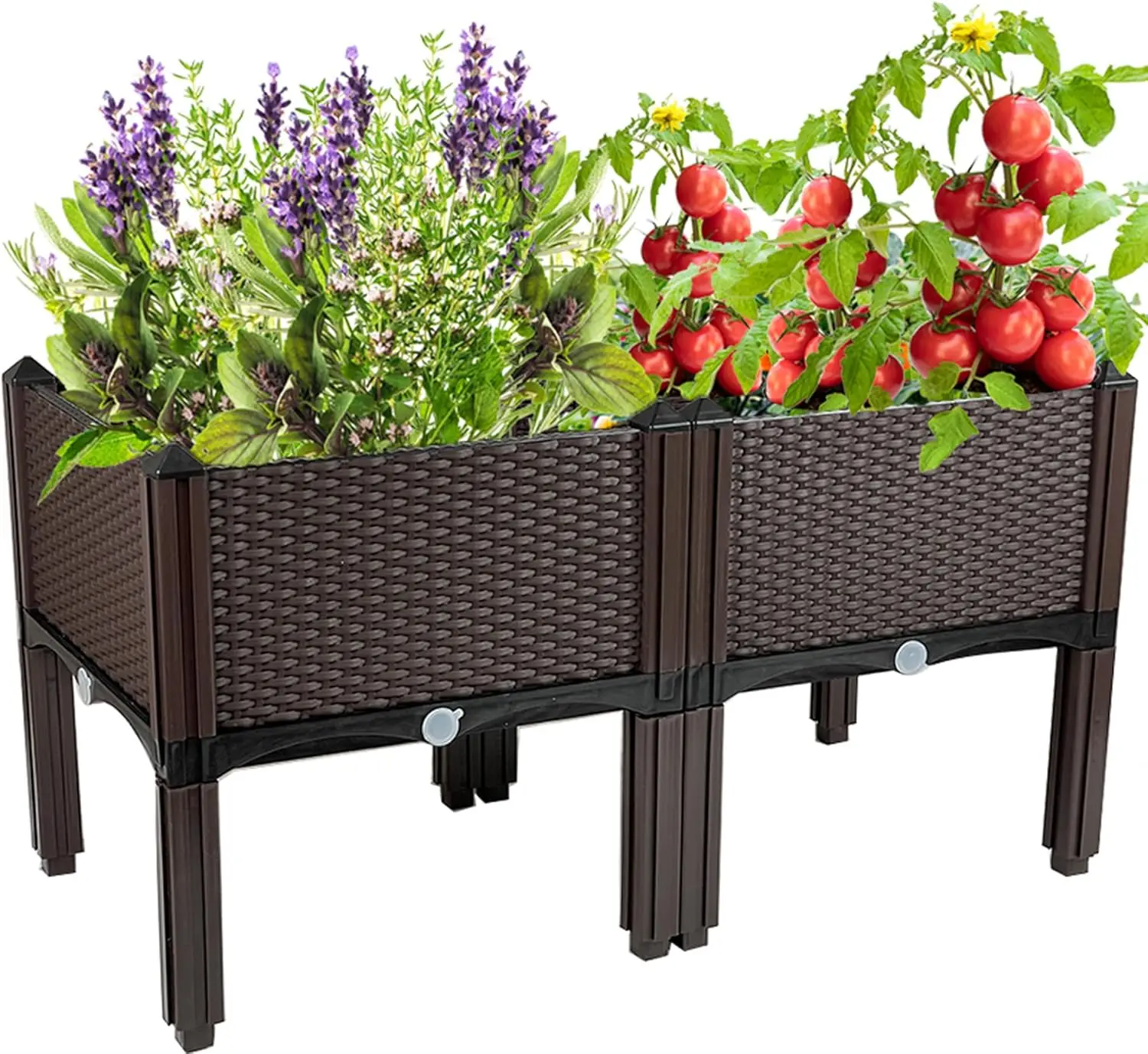

Elevated Plastic Planters with Legs and Drainage Holes for Outdoor Raised Garden Beds, Patio, Deck, Balcony Planting