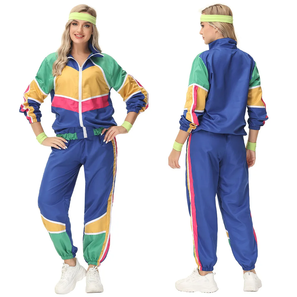 80er 90er Jahre Retro Hip-Hop Cosplay Fantasie erwachsene Frauen Männer Rollenspiel Fantasia Outfit Vintage Stirnband Spotwear Disco Kostüm Verkleidung