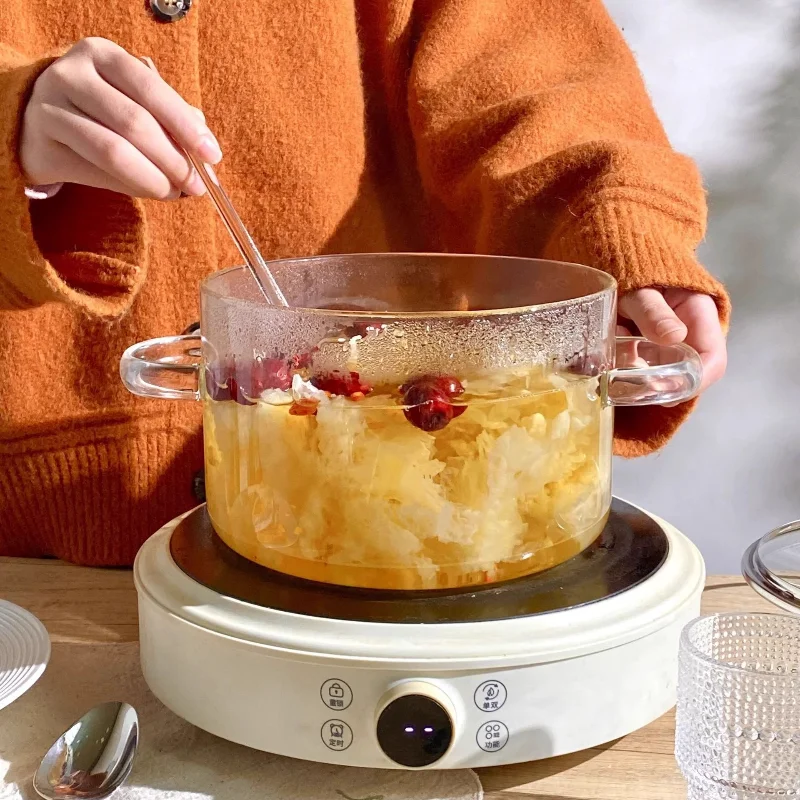 

Household borosilicate large soup transparent heat-resistant glass pot with lid can be heated and thickened with open flame